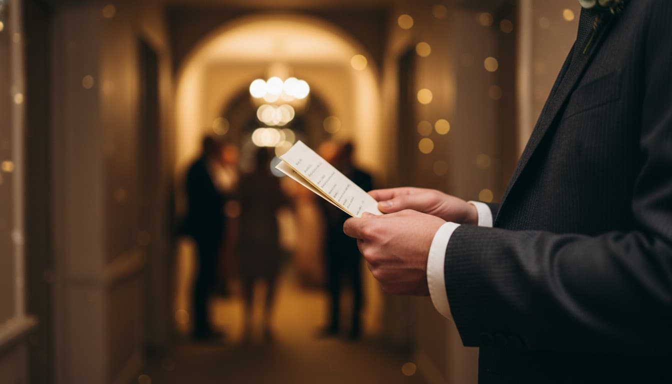 Wedding speaker opening a speech with confidence at a reception