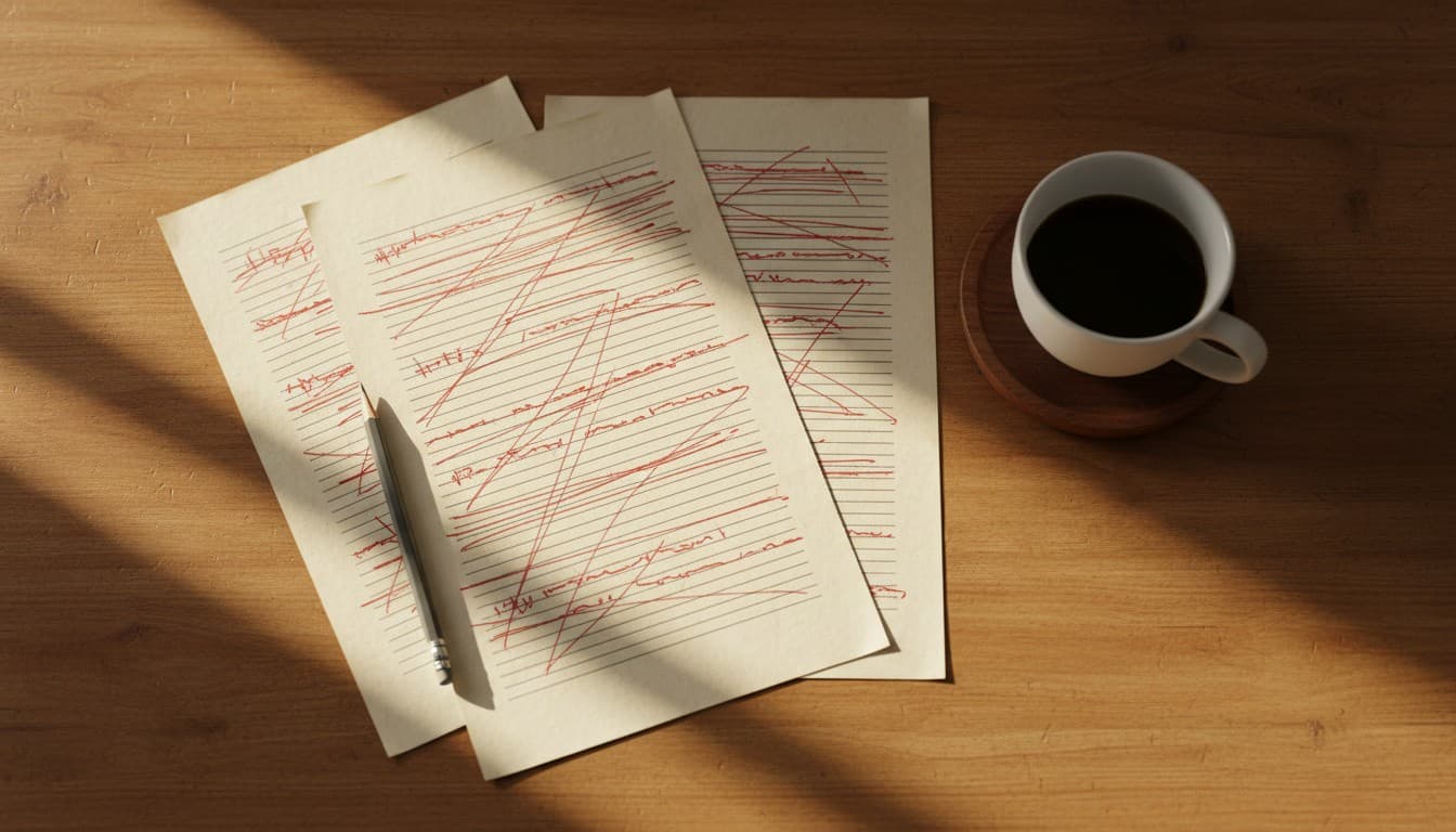 Person cutting and editing a wedding speech draft down to the essentials