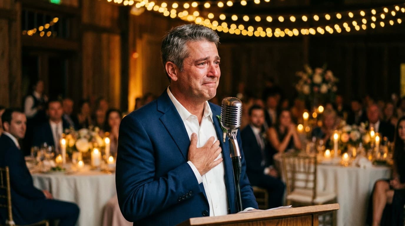 Father of the bride delivering a speech at a wedding reception