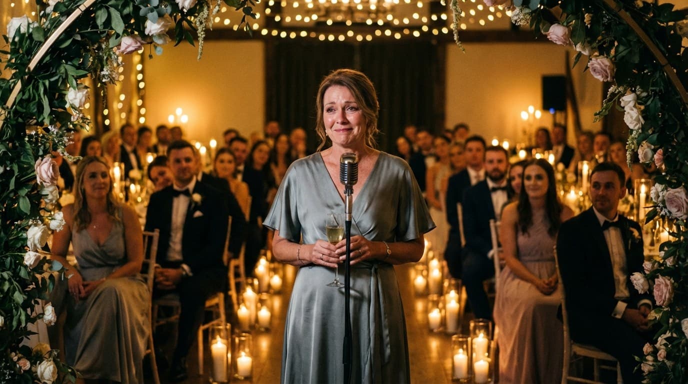 Mother of the bride delivering a speech at a wedding reception