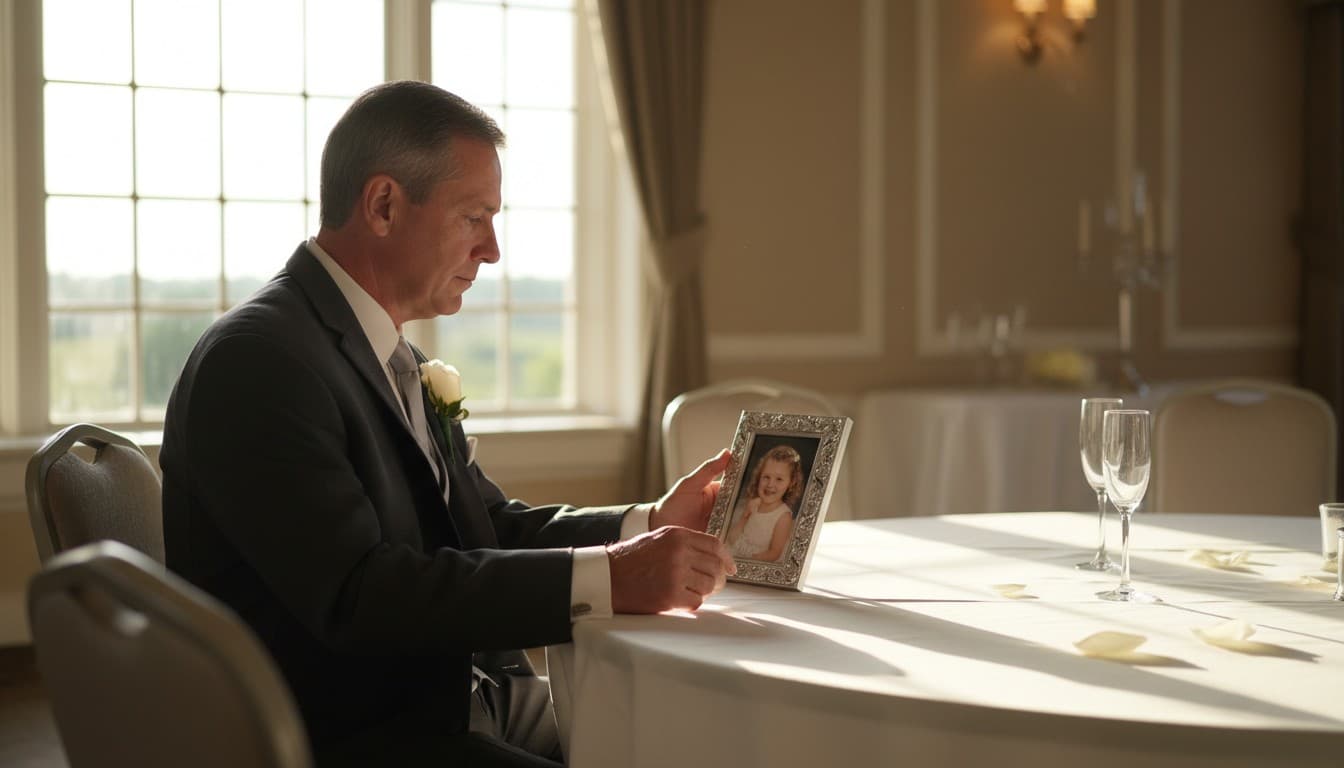 Parent giving an emotional speech for their daughter at her wedding