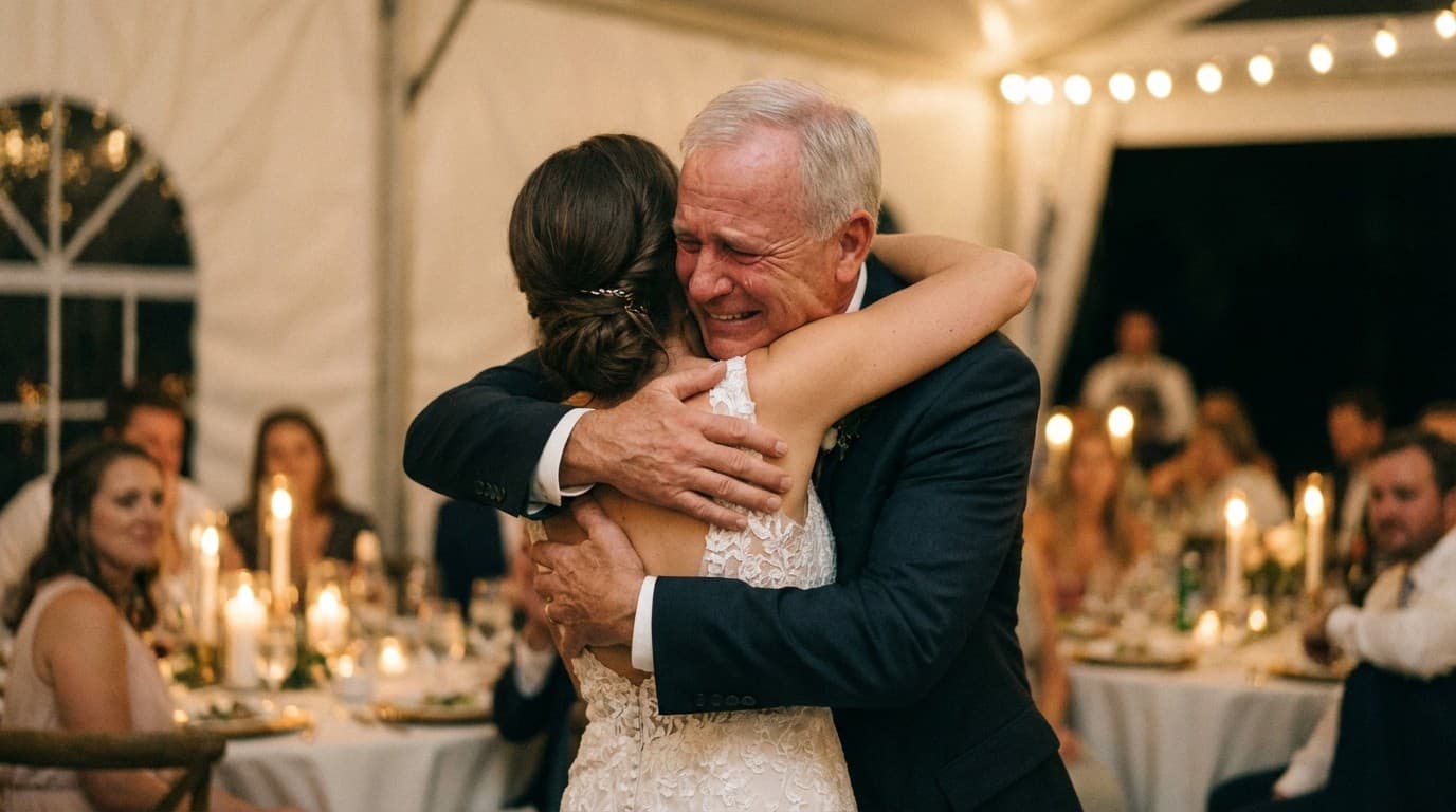 Guests raising glasses after a stepfather of the bride speech