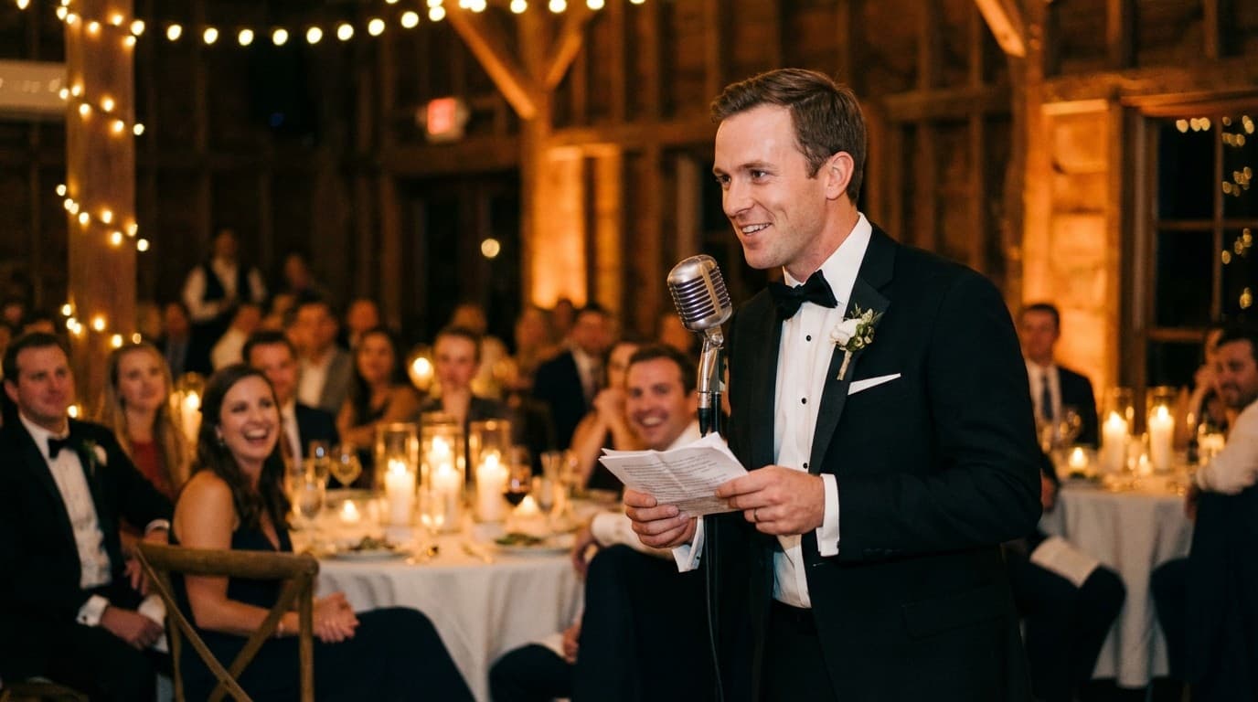 Best man delivering a speech at a wedding reception