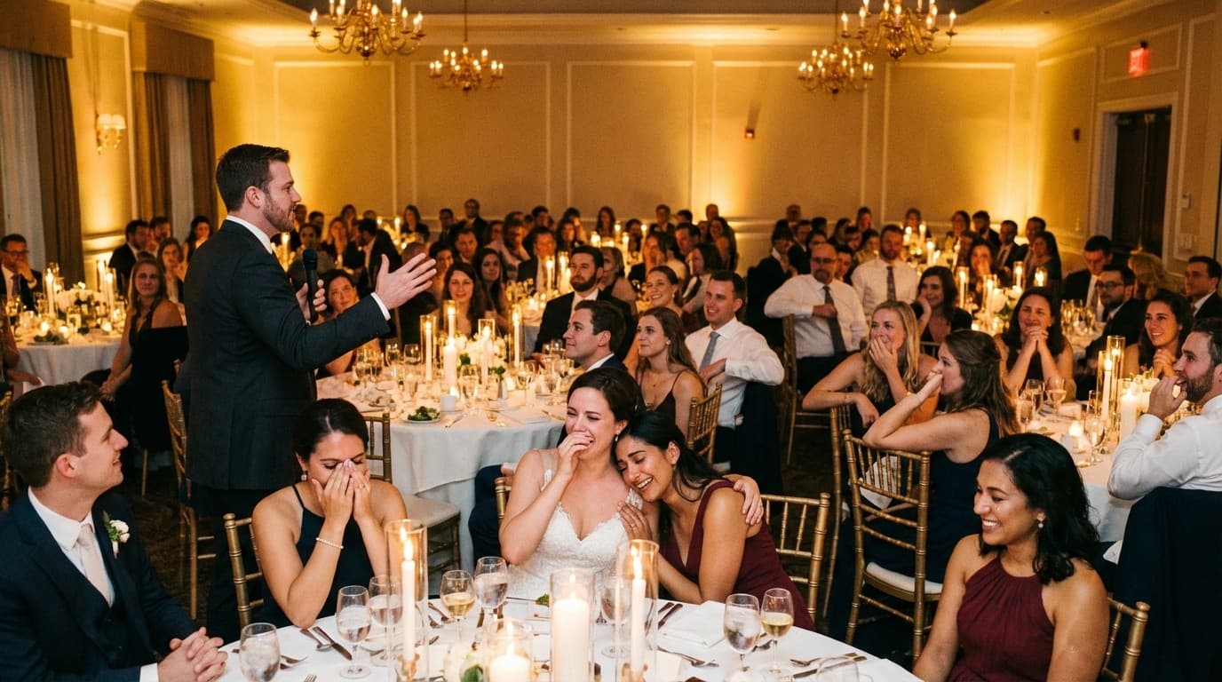 Wedding speech being delivered to guests at a reception