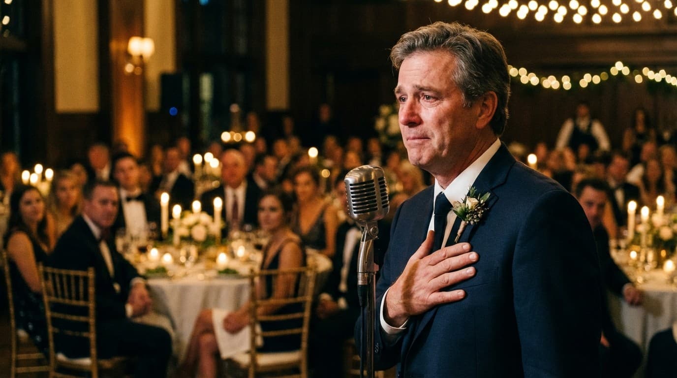Step-father of the bride delivering a heartfelt wedding speech