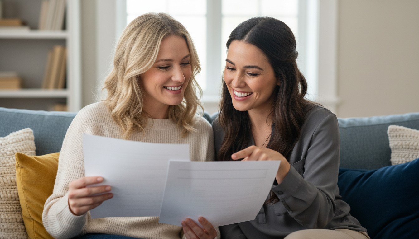 Two friends reviewing a printed speech together