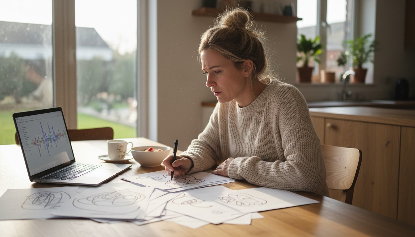 Editing a wedding speech at the kitchen table